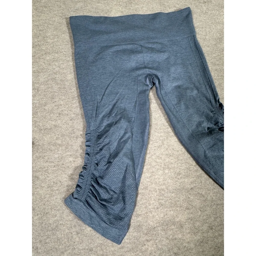 Lululemon Leggings Womens 8 Blue Capri High Rise Ruched Textured Yoga Athletic - Picture 2 of 15